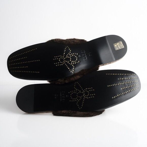Gucci Mens Black Leather Mules Slippers Faux Fur Quilted Limed ed US 8.5 New main image 4